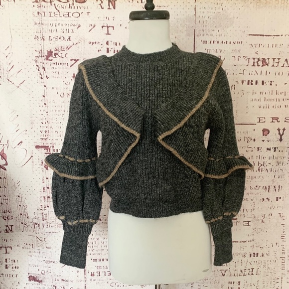 Grey ruffled crop sweater - Picture 4 of 7